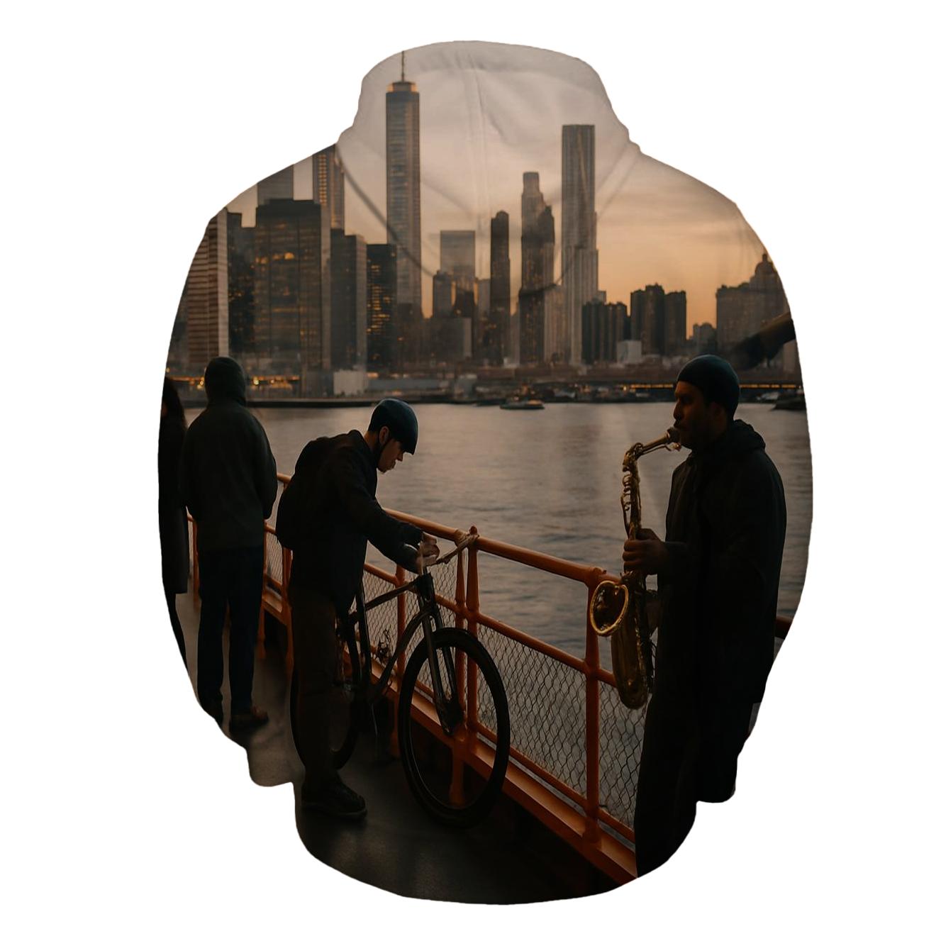 Dawn Ferry Across Lower Manhattan embroidered hoodies