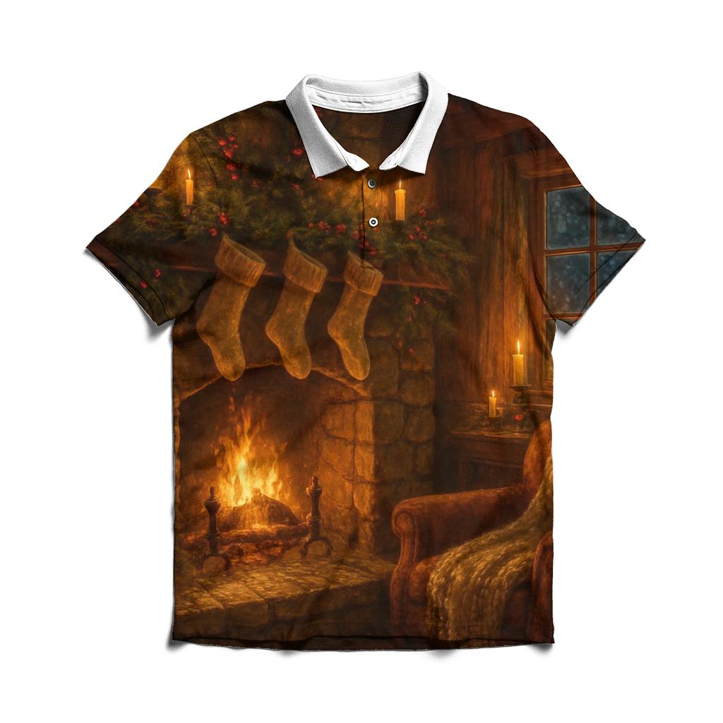 Christmas Eve Fireplace Glow casual sports polo shirts