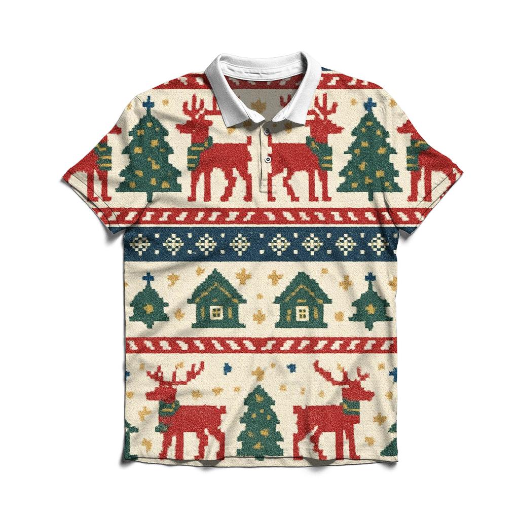 Reindeer Ski Lodge Fair Isle Design premium cotton polo shirts