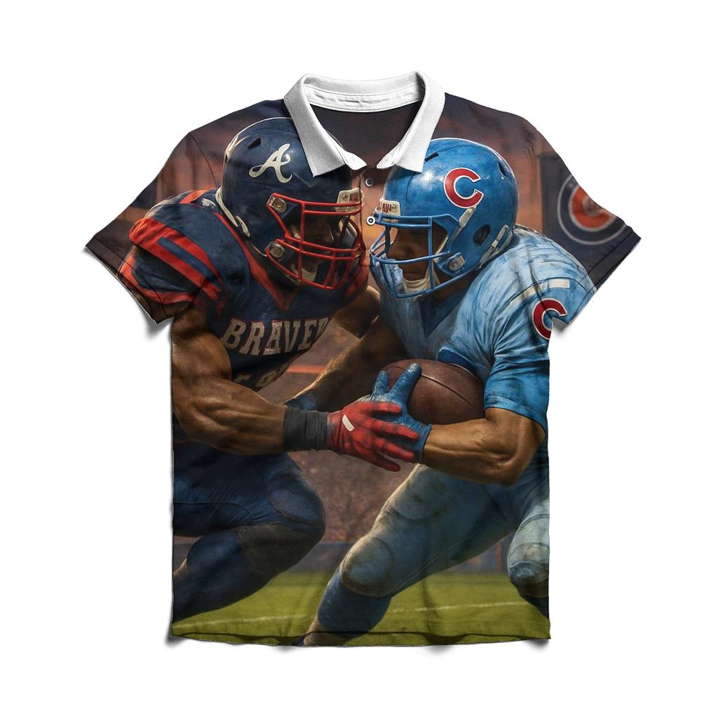 Gridiron Showdown Between Braves And Cubs premium cotton polo shirts