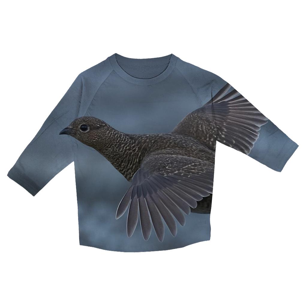 Twilight Flight Over Tundra Grouse printed three quarter sleeve shirts