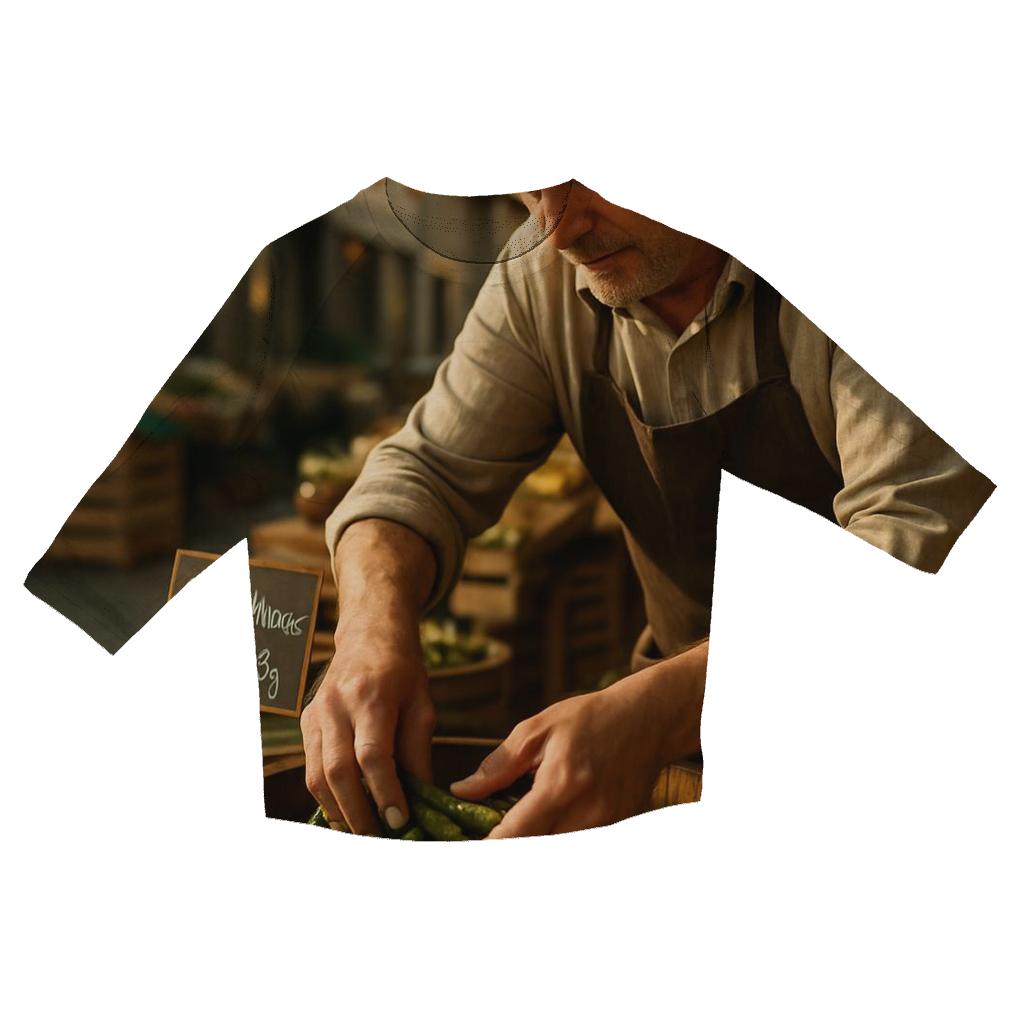 Market Vendor With Cornichon Barrels personalized 3/4 sleeve tees