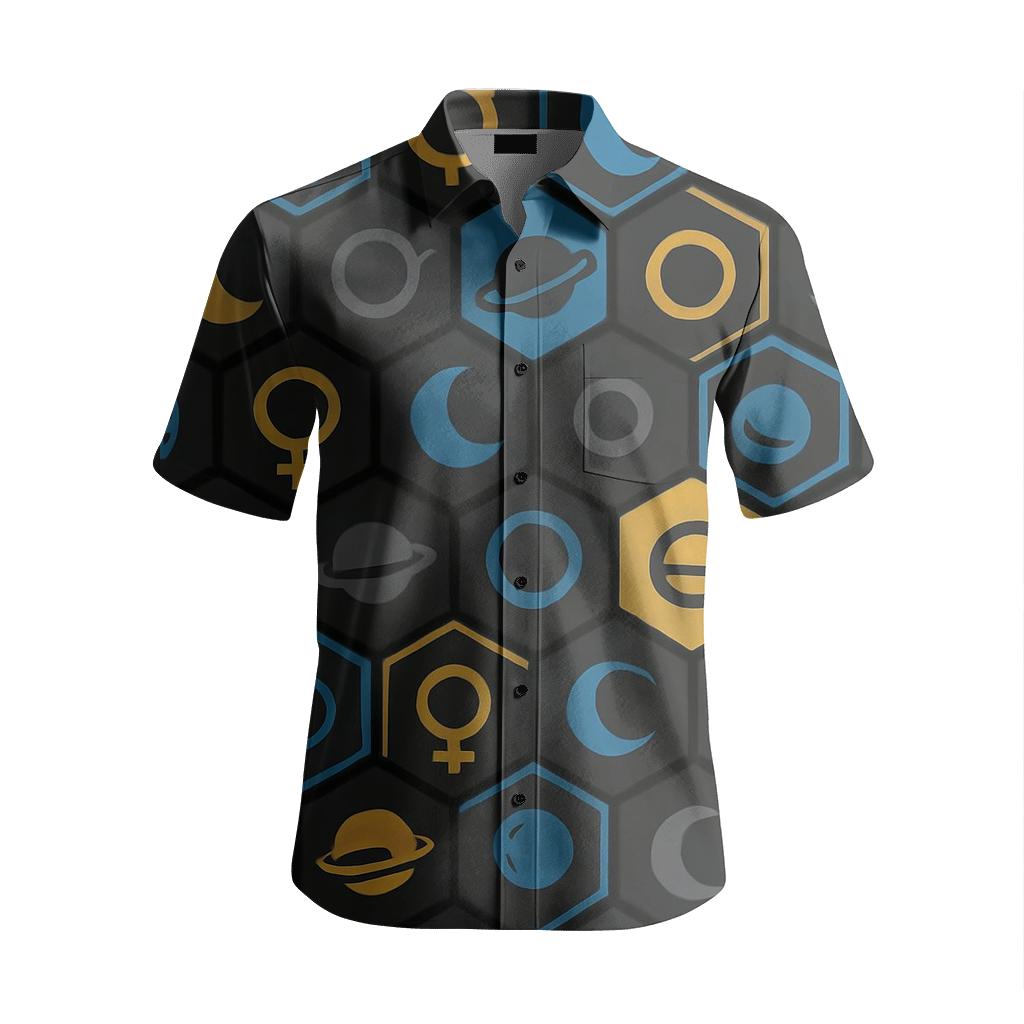 Futuristic Cosmic Hexagon Mosaic embroidered logo shirts