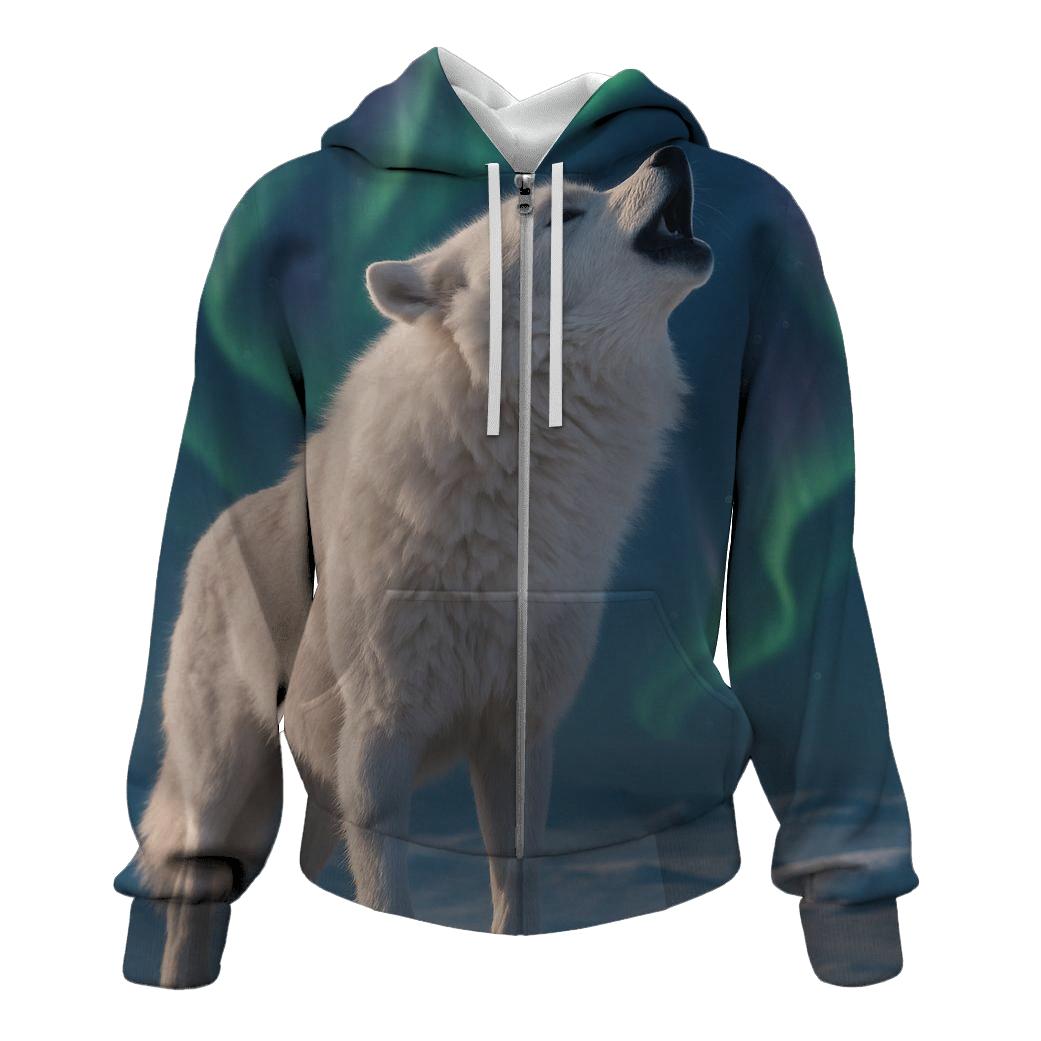 Wolf Under The Arctic Aurora premium hoodies