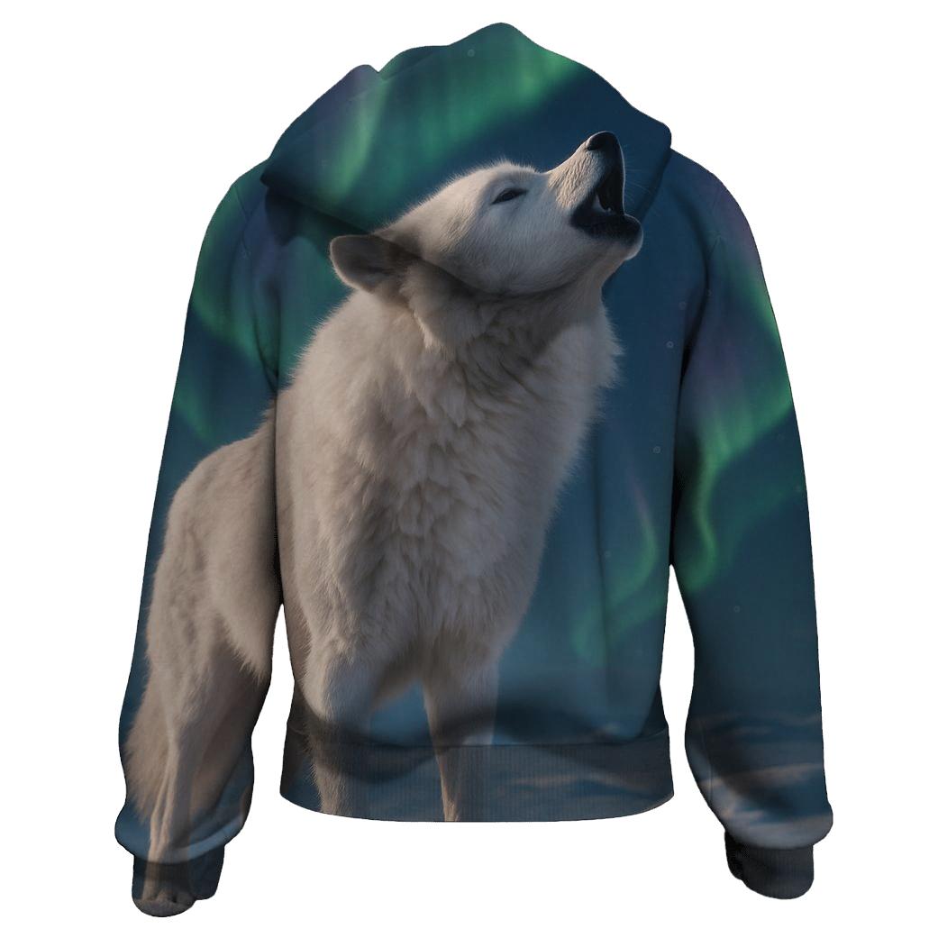 Wolf Under The Arctic Aurora premium hoodies
