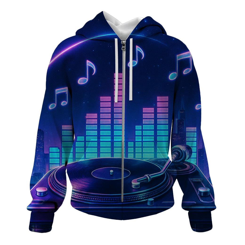 Cosmic Turntable Skyline embroidered hoodies