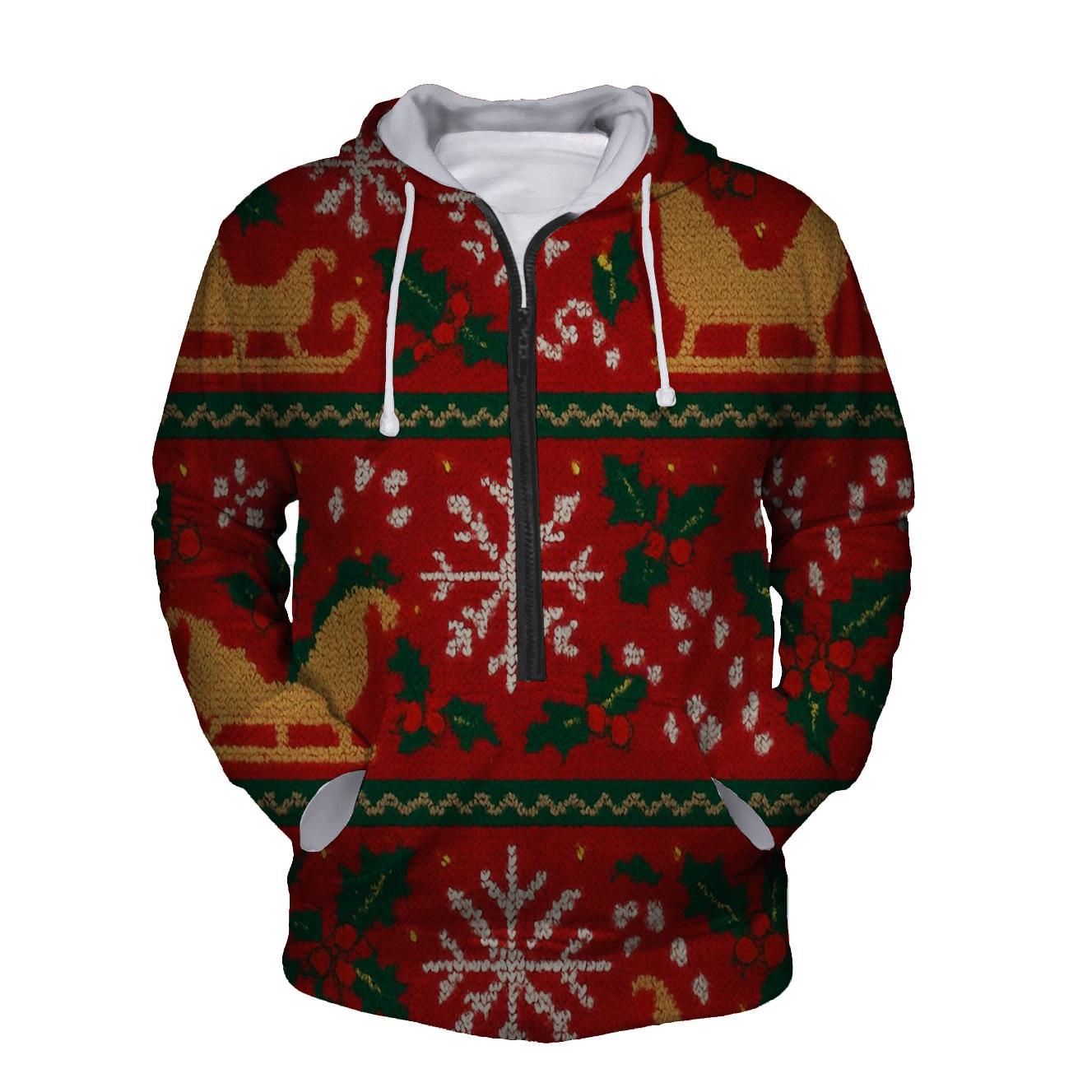 Festive Santa Sleigh Repeat Design printed hoodies