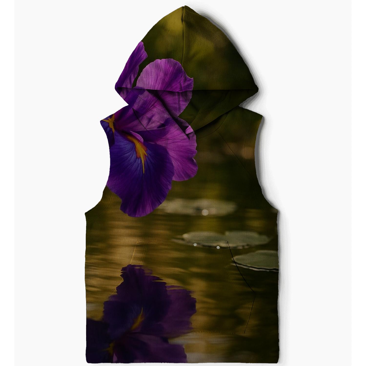 Sunlit Iris Reflection By A Serene Garden Pond zip-up hoodies