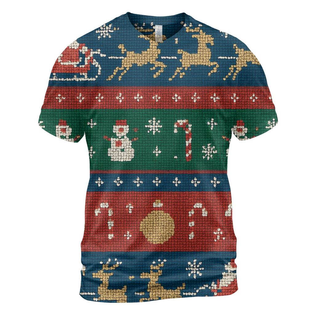 Kitschy Knit Sleighway Rows Design vibrant all-over design tees