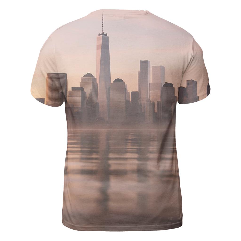 Dawn Reflections On The Hudson With Lower Manhattan Silhouette unique graphic print tees