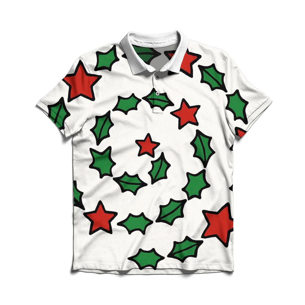 Festive Spiral Of Holly Stars designer slim fit polos