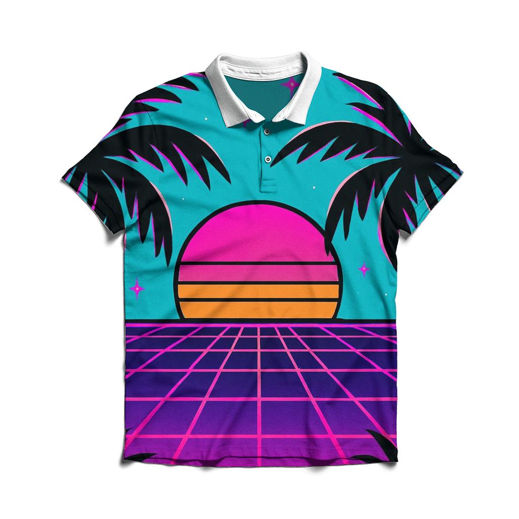 Neon Horizon Wave premium cotton polo shirts