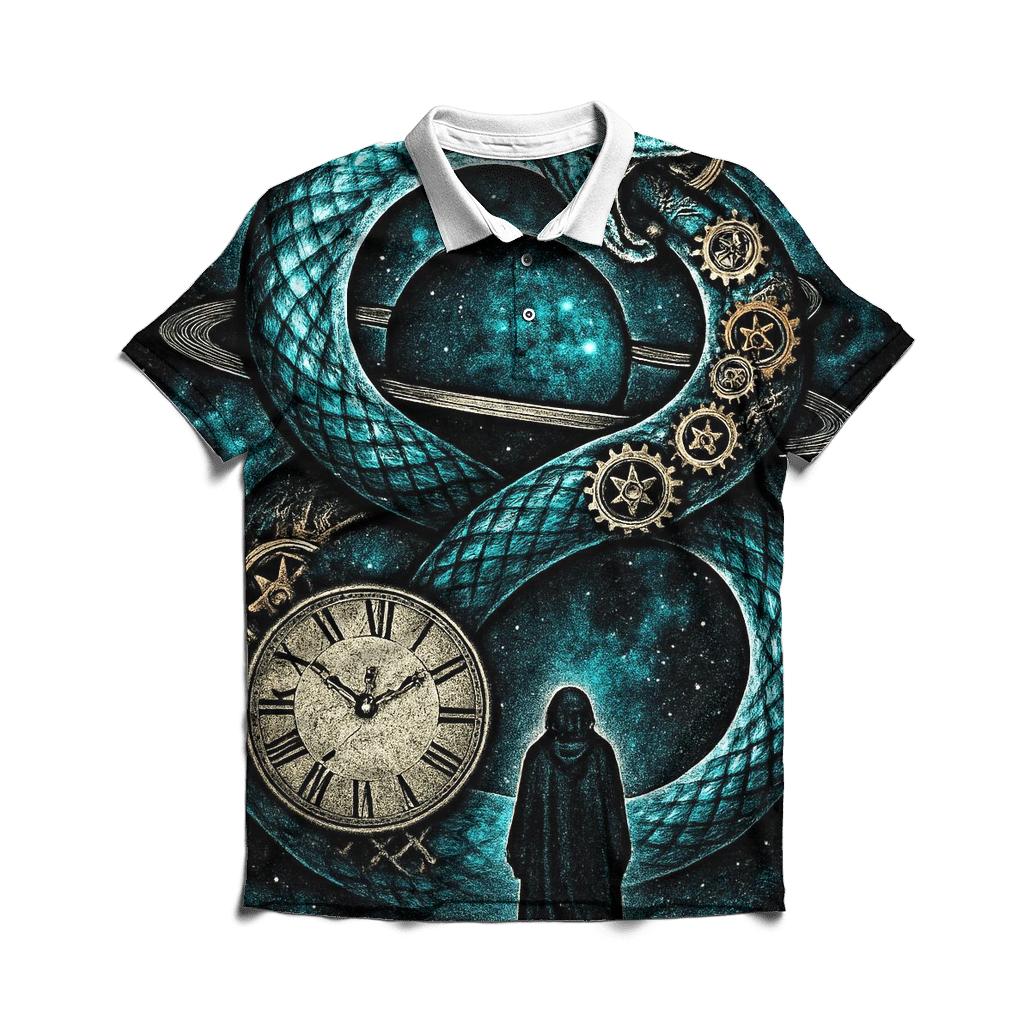 Clockwork Celestial Ouroboros designer slim fit polos