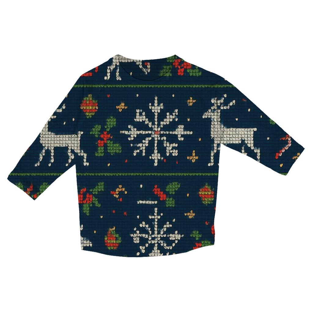 Cosmic Ugly Sweater Sleigh Bands Design trendy 3/4 sleeve tops
