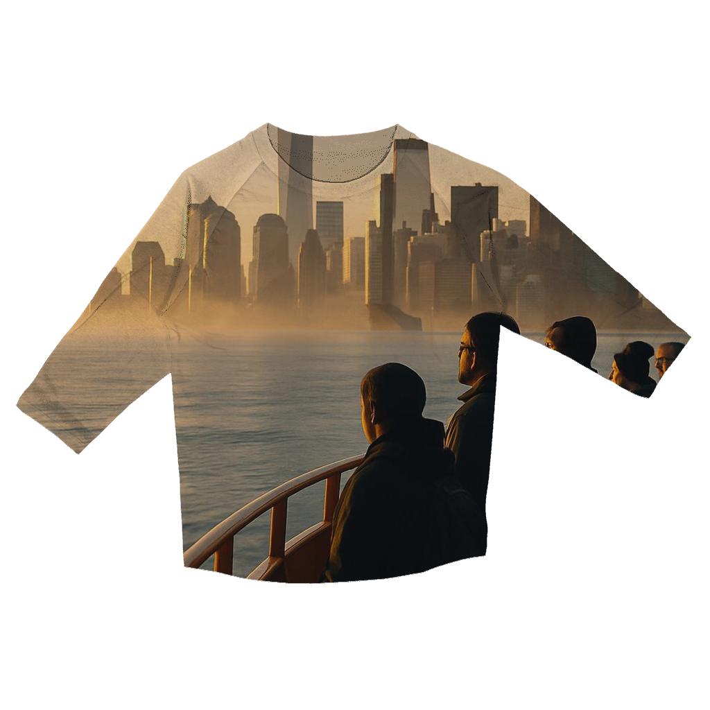 Golden Ferry Dawn Over Lower Manhattan casual three quarter sleeve shirts