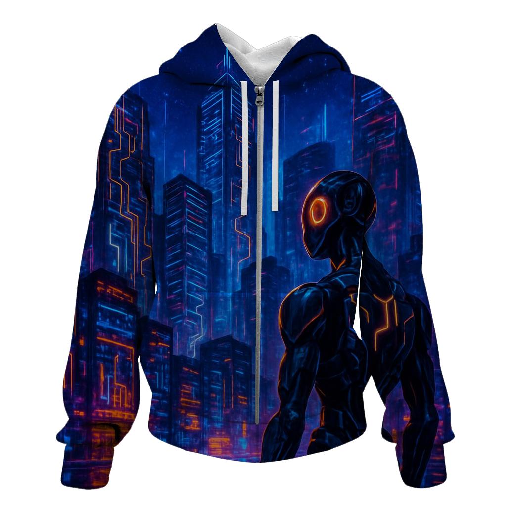 Neon Circuit Cityscape hoodie designs