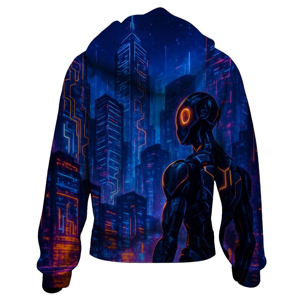 Neon Circuit Cityscape hoodie designs