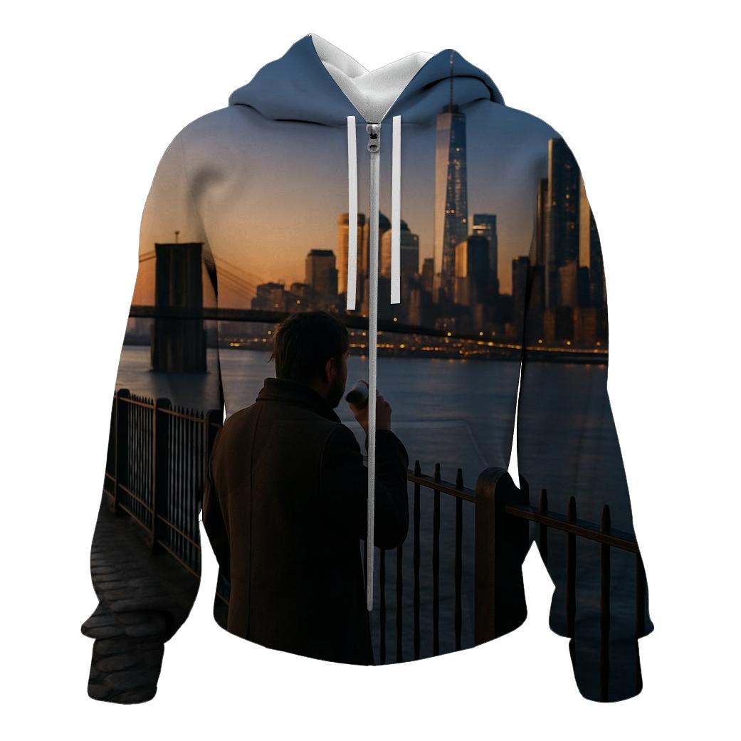 Brooklyn Promenade Dawn Over Lower Manhattan embroidered hoodies
