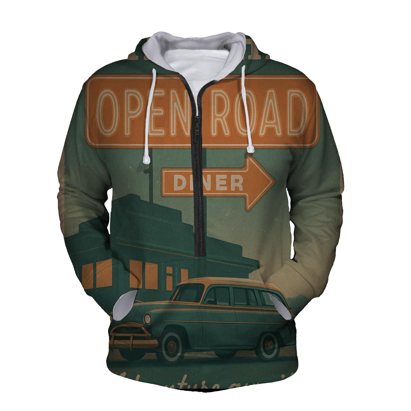 Vintage Cosmic Diner Roadtrip Poster premium hoodies