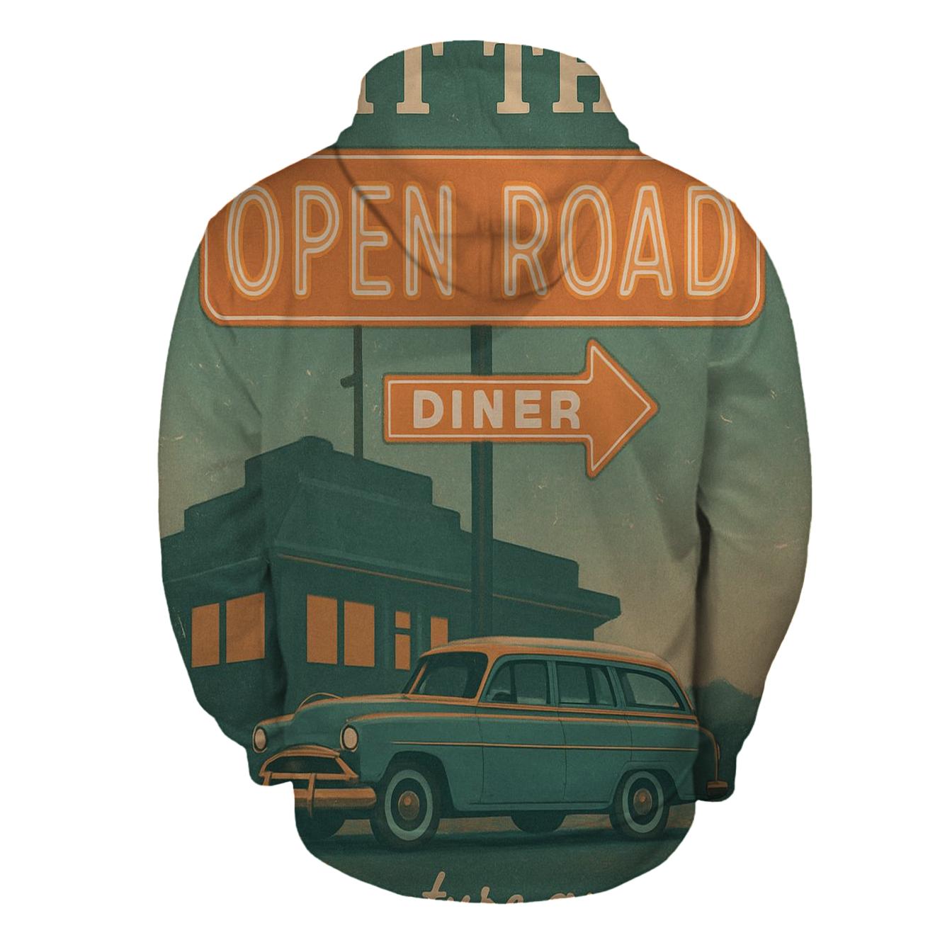 Vintage Cosmic Diner Roadtrip Poster premium hoodies