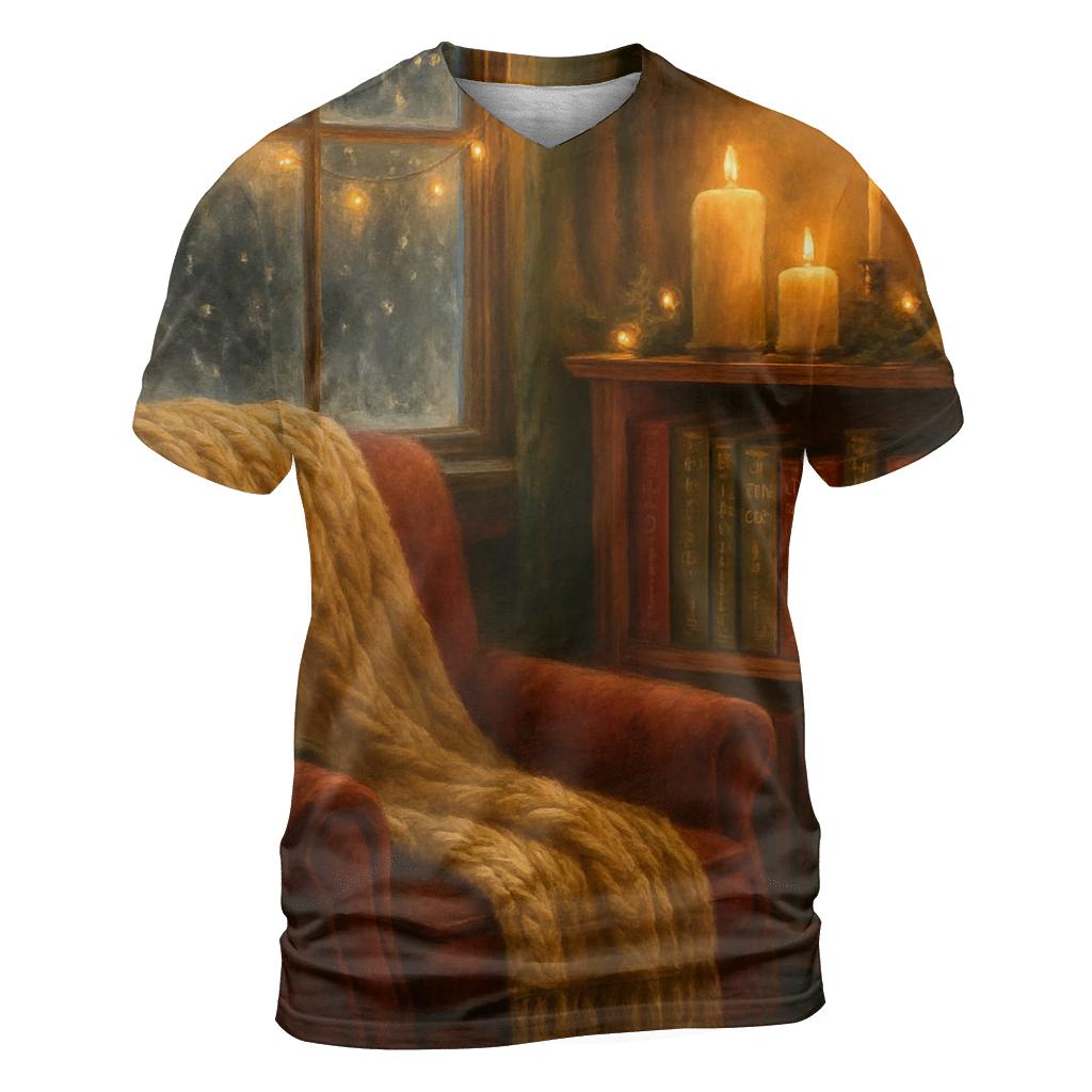 Candlelit Christmas Reading Nook trendy printed shirt styles