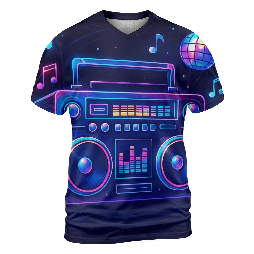 Retro Boombox Rhythm vibrant all-over design tees