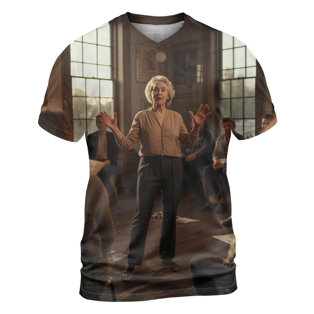 Polly Holliday Teaching Theatre Workshop trendy printed shirt styles
