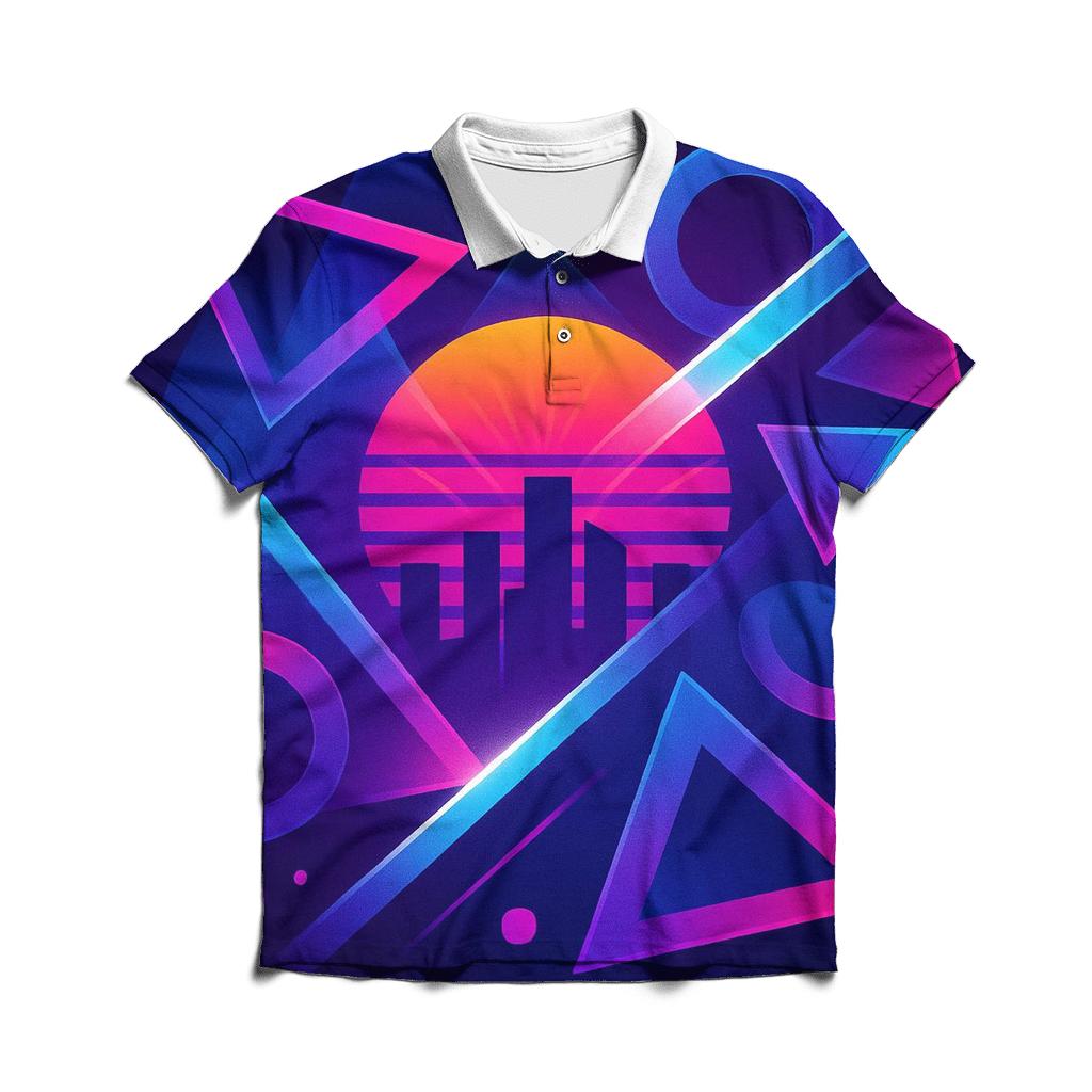 Retro Neon Mirage personalized polo shirts