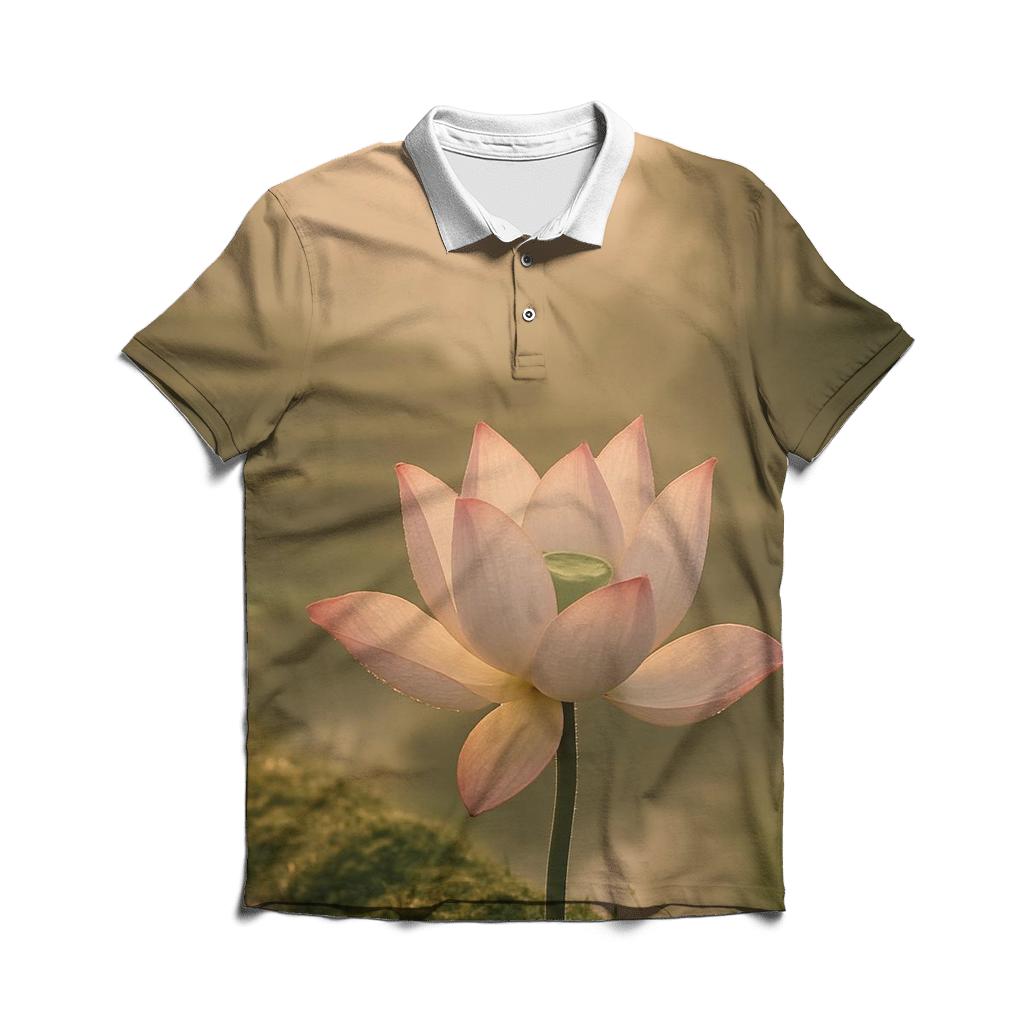 Dawn Lotus In Misty Rice Terrace embroidered polo tops