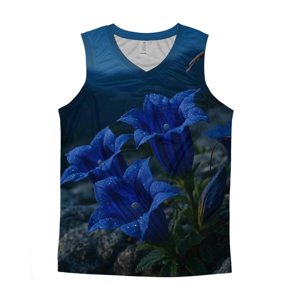 Moonlit Alpine Gentian Cluster cotton sleeveless tops