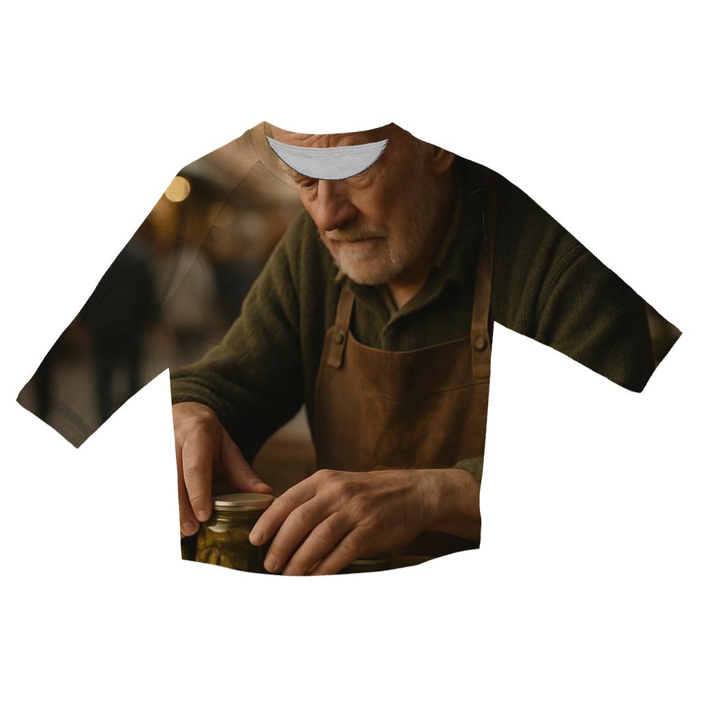 Cornichon Merchant At Morning Market printed three quarter sleeve shirts