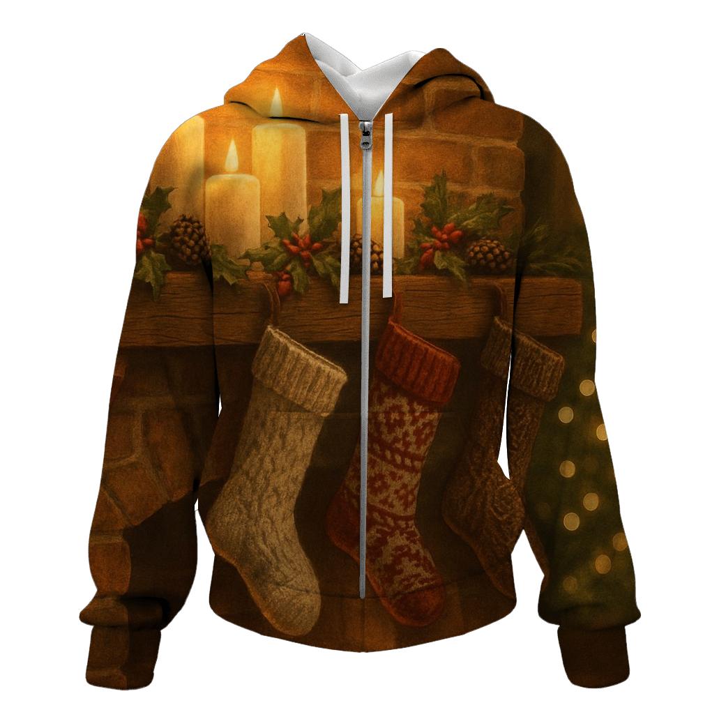 Cozy Fireplace With Holiday Stockings hoodie trends