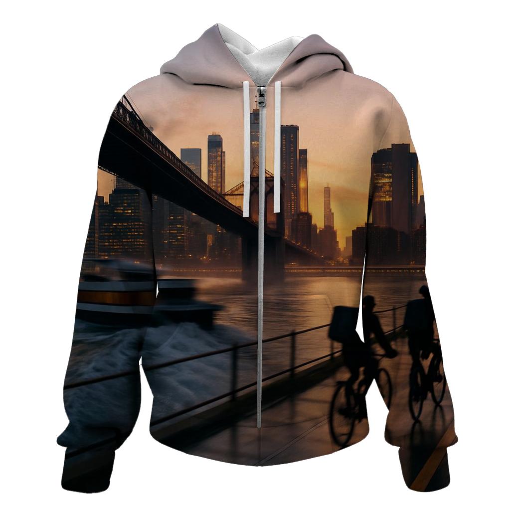 Hudson Twilight Labor Bridge View embroidered hoodies