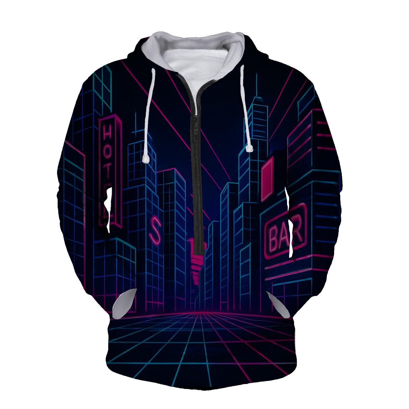 Neon Laser Grid Cityscape lightweight hoodies