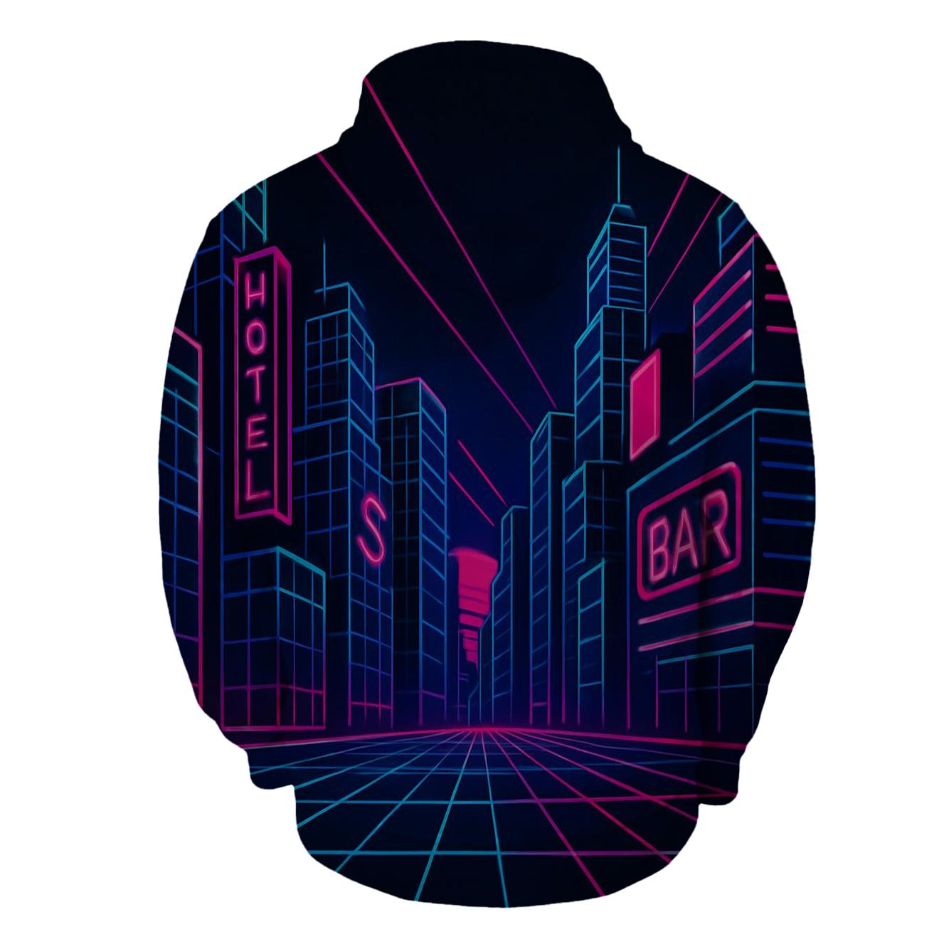Neon Laser Grid Cityscape lightweight hoodies
