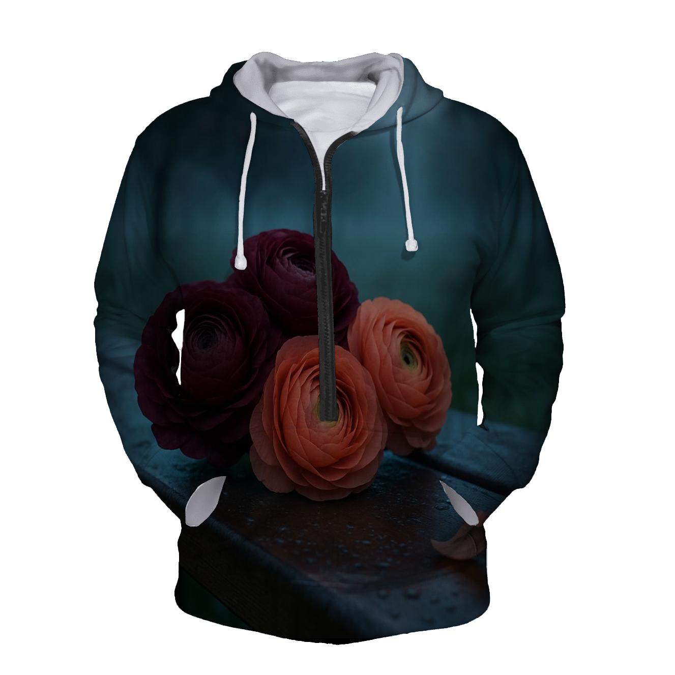 Midnight Orchard Ranunculus zip-up hoodies