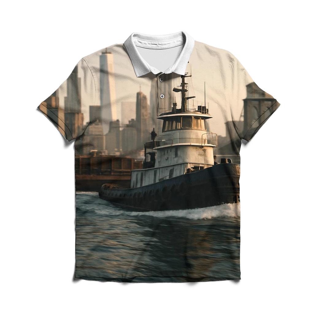 Golden Hour Tug On The East River personalized polo shirts