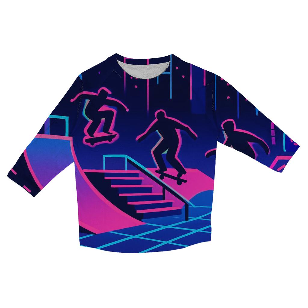 Cyber Neon Skatepark designer 3/4 sleeve blouses