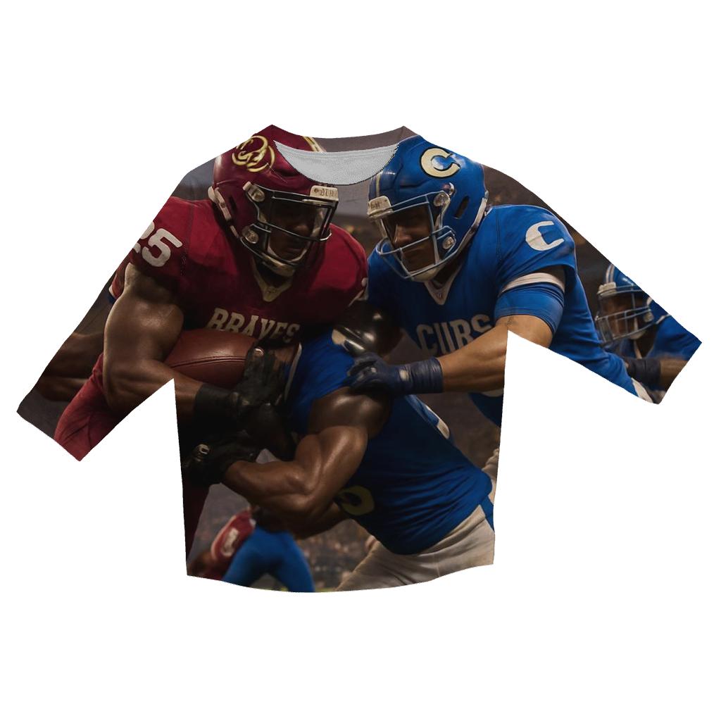 Gridiron Battle Between Braves And Cubs printed three quarter sleeve shirts