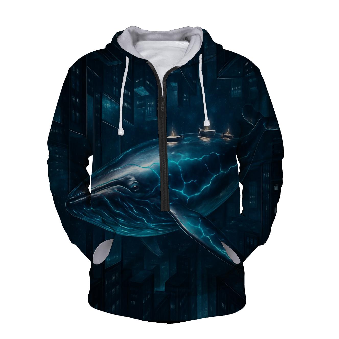 Mirrored Skyline Whale printed hoodies
