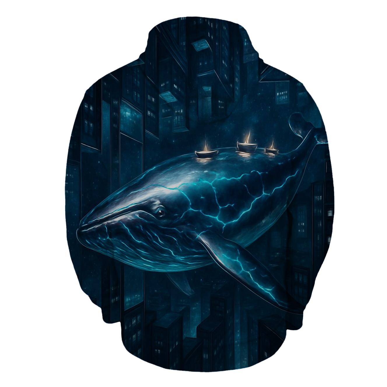 Mirrored Skyline Whale printed hoodies