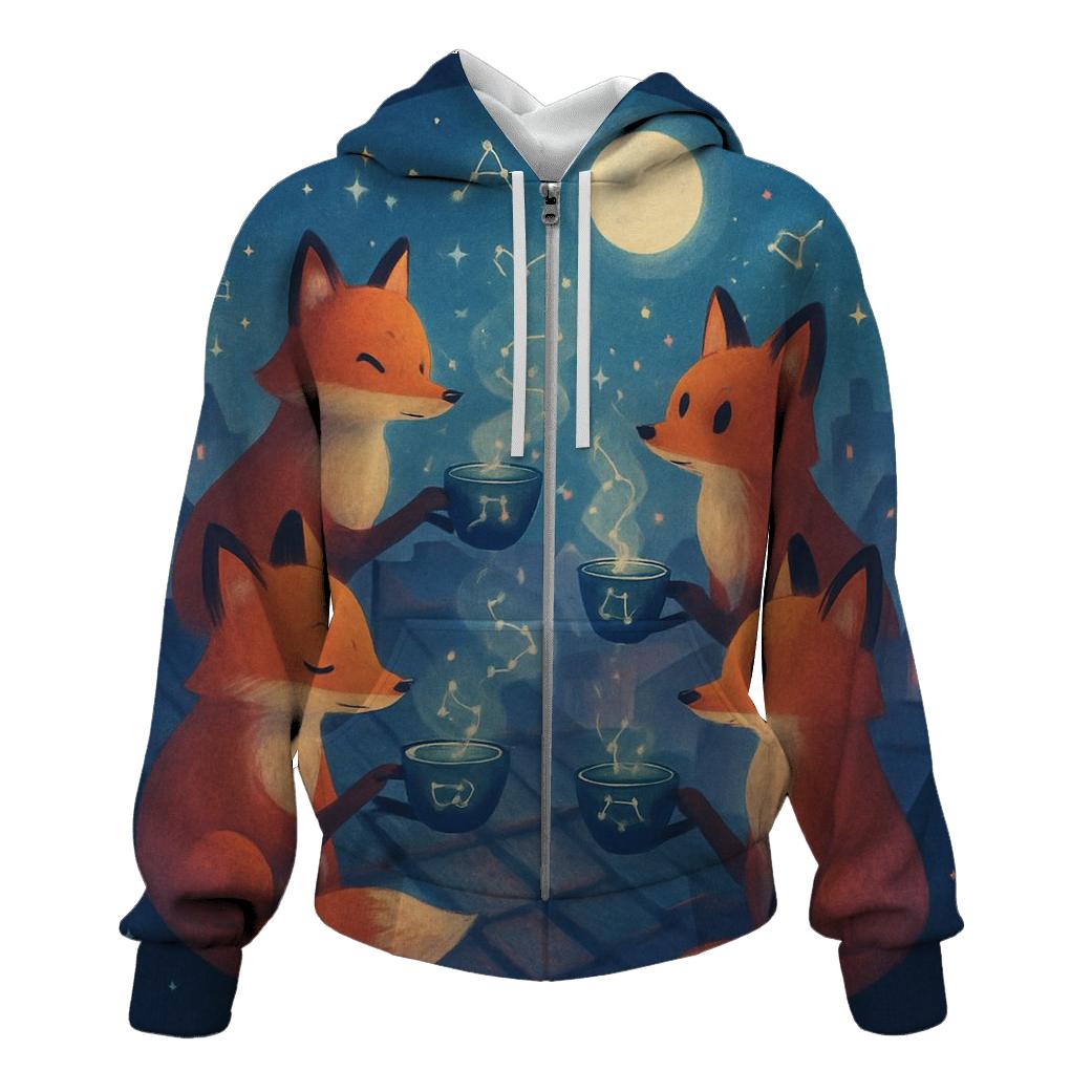 Constellation Tea Party Foxes embroidered hoodies