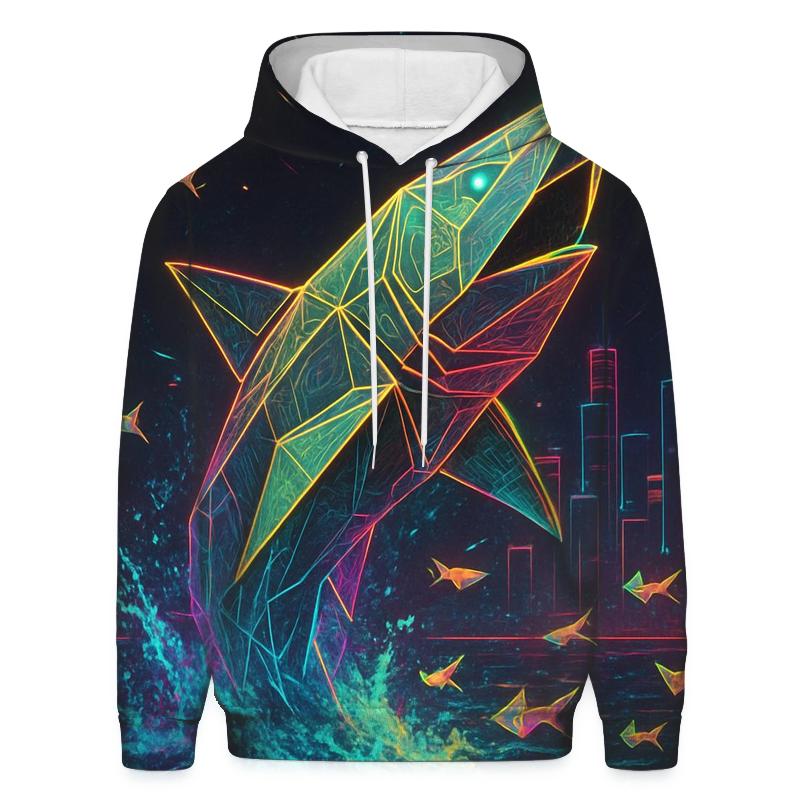 Random Neon Origami Shark zip-up hoodies