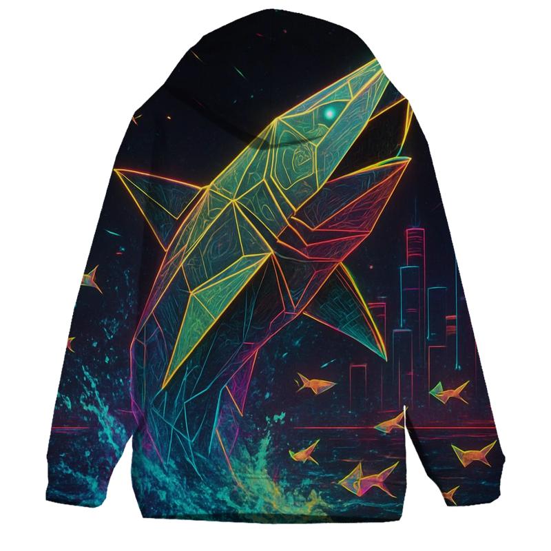 Random Neon Origami Shark zip-up hoodies