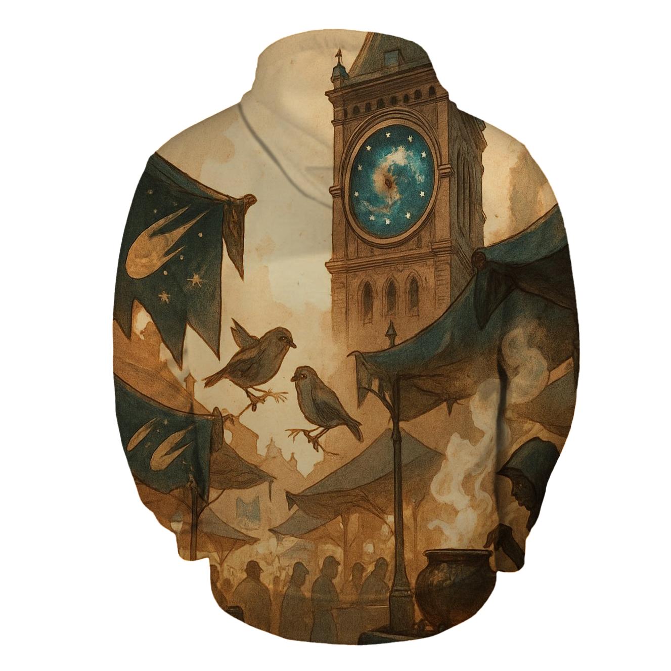 Clocktower Sparrow Market graphic hoodies