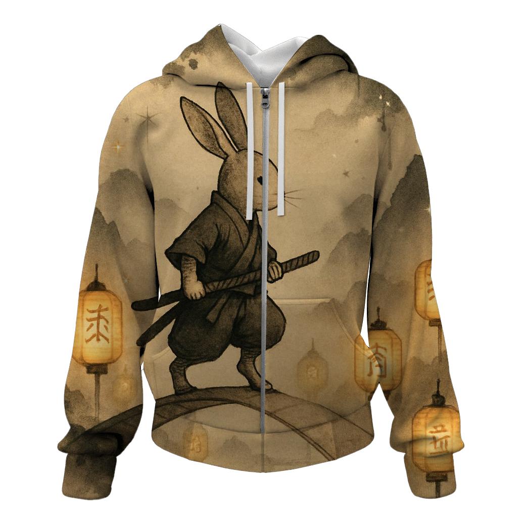 Paper Lantern Samurai Rabbit zip-up hoodies