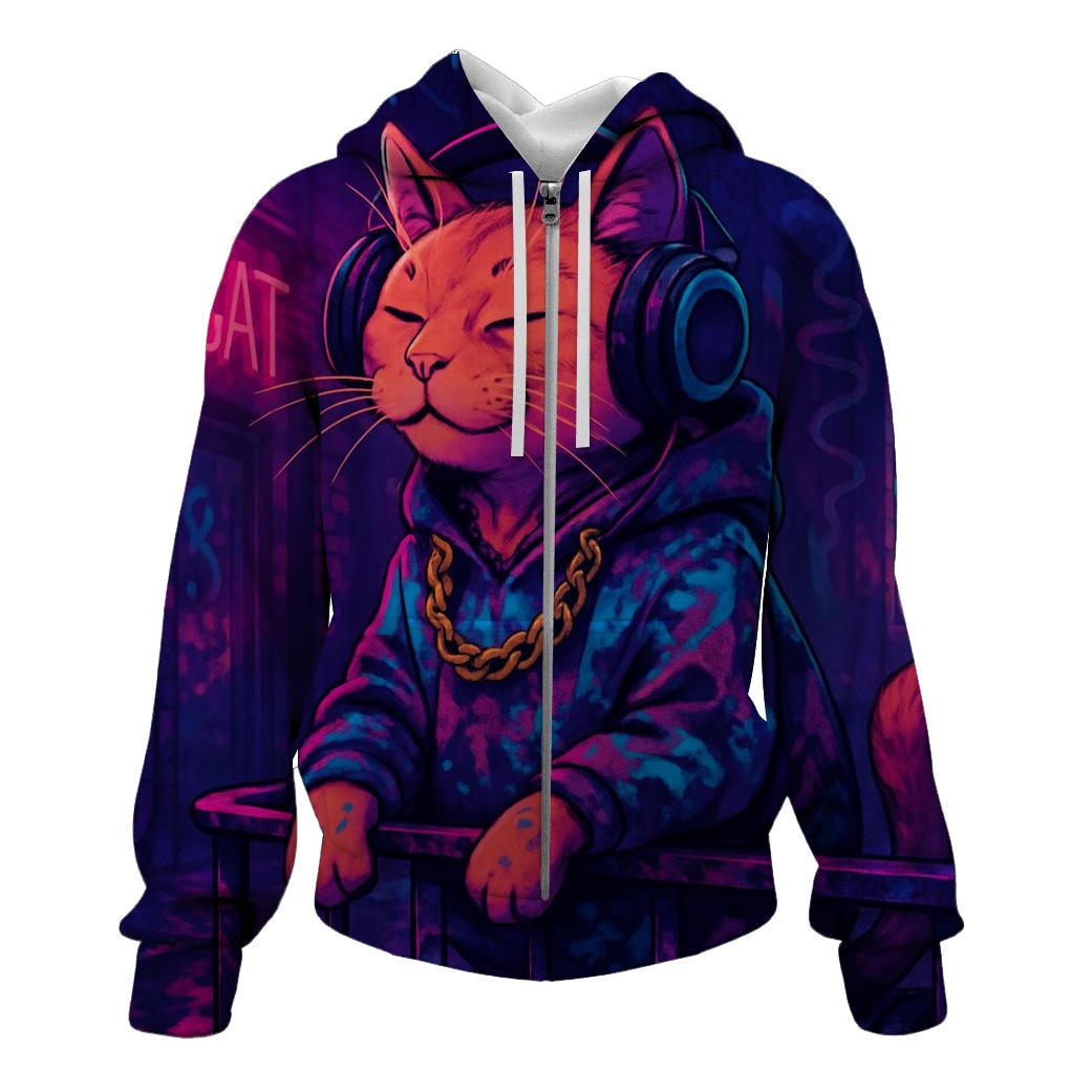 Neon Alley Beat Cat embroidered hoodies