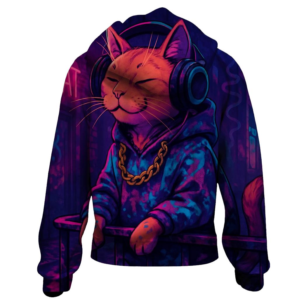 Neon Alley Beat Cat embroidered hoodies