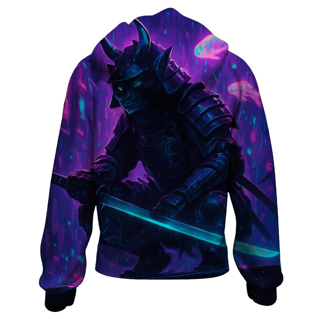 Neon Alley Samurai Cat zip-up hoodies