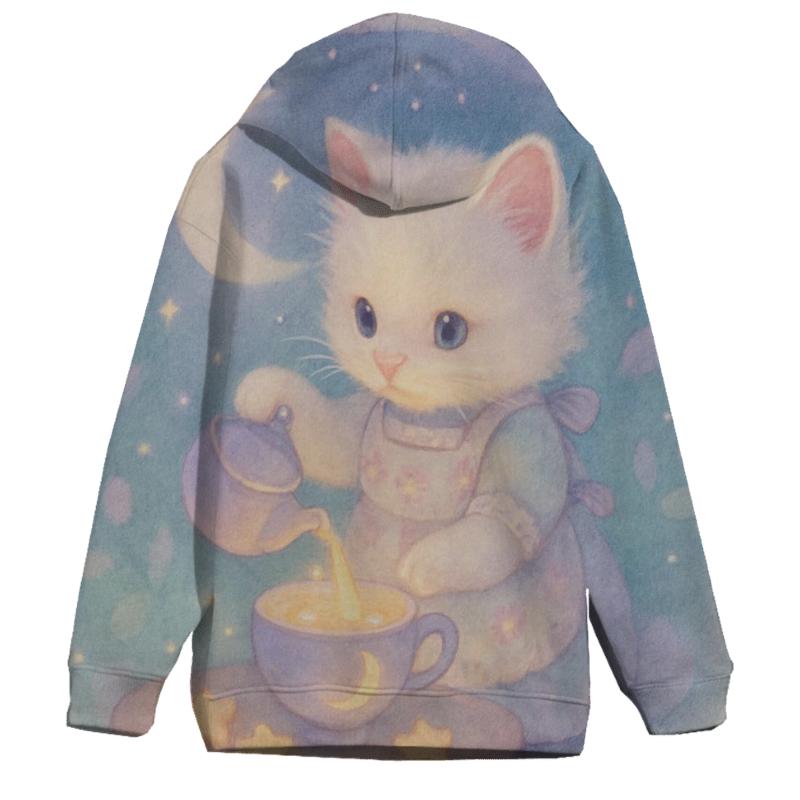 Moonbeam Tea Party Cat lightweight hoodies